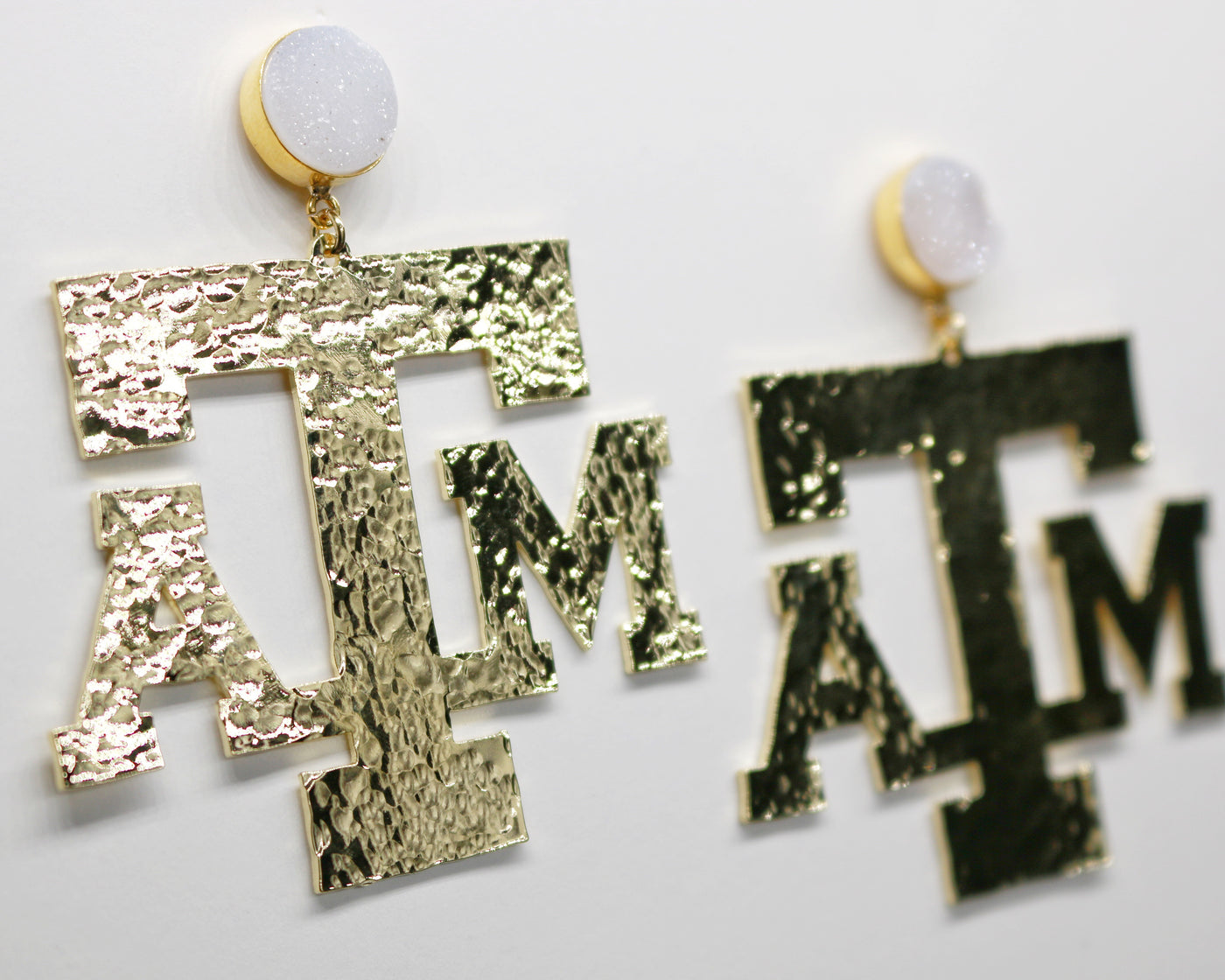 Texas A&M Gold Logo Earrings with White Druzy