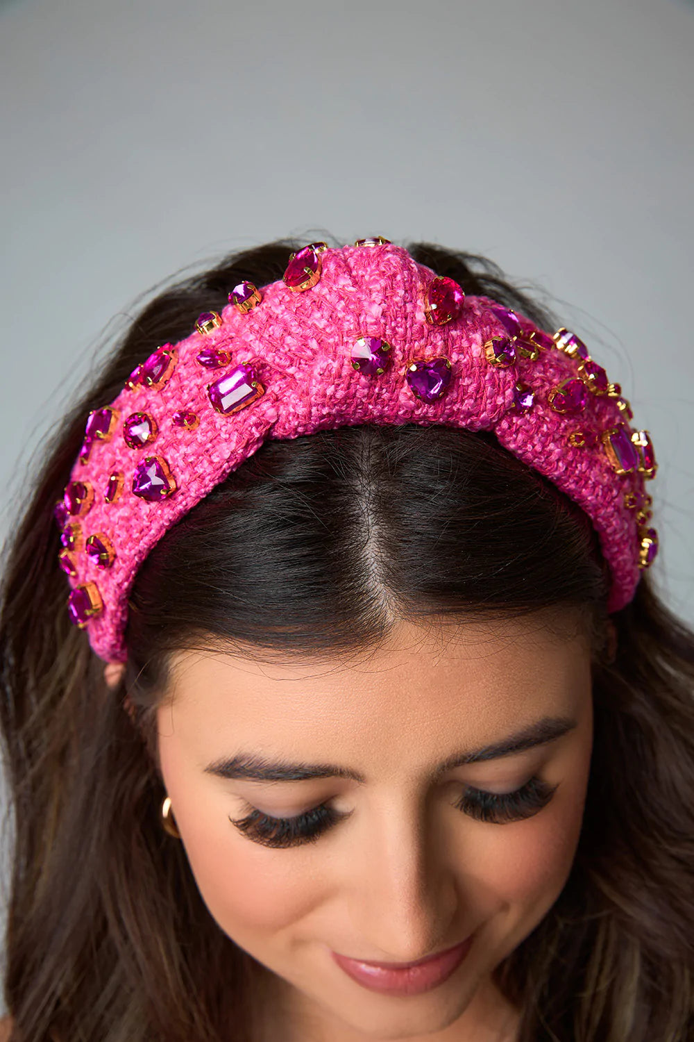 BuddyLove X Brianna Cannon - Pink Tweed Headband with Pink Crystals