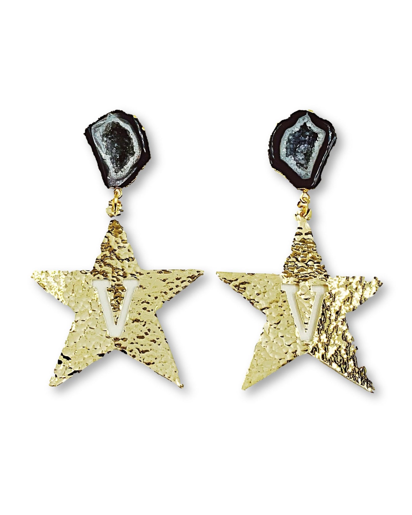 Vanderbilt Gold Star Earrings with Black Geode