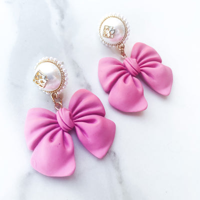 Bow Earrings with Pearl Logo Top (2 COLORS)