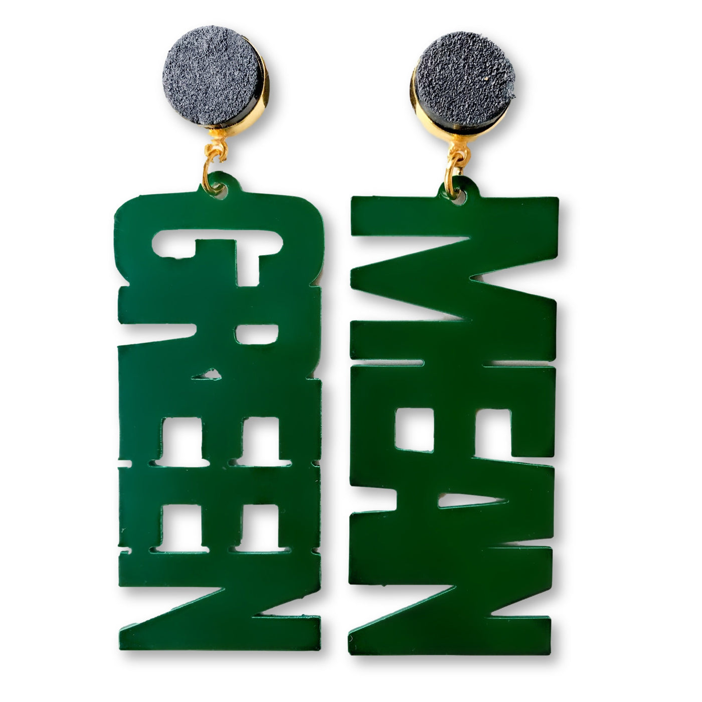 UNT Green "MEAN GREEN" Earrings with Black Druzy