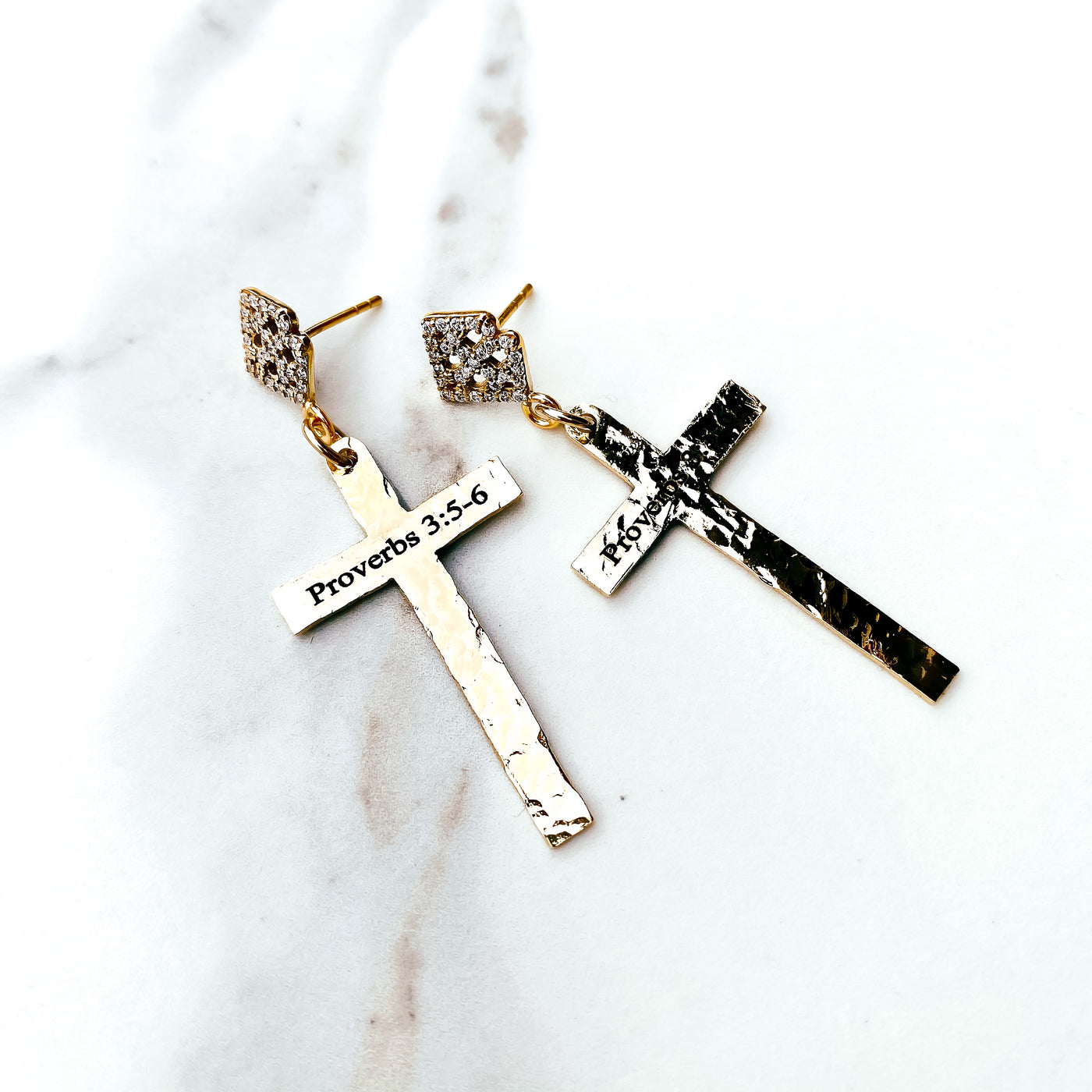 24k Gold Plated, Hand-Hammered Cross Earrings (Customization Available)