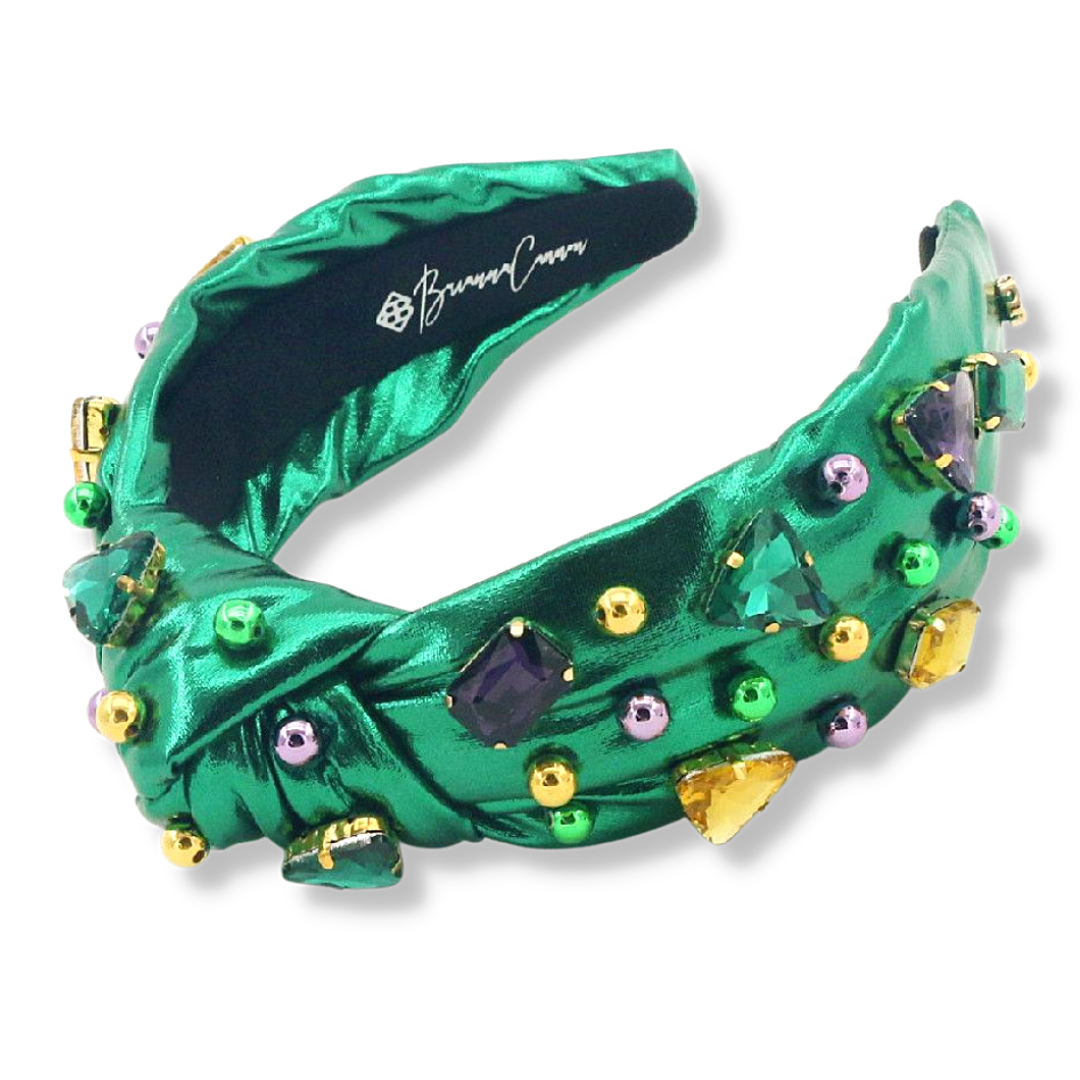 Green Mardi Gras Headband with Gold Beads and Crystals
