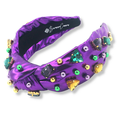 Purple Mardi Gras Headband with Gold Beads and Crystals