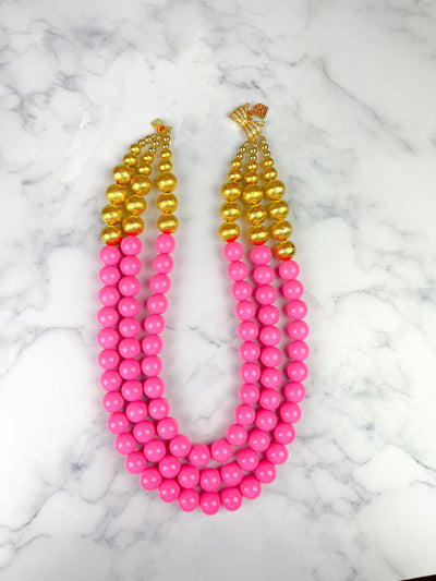 3 Strand Pink Beaded Brianna Necklace