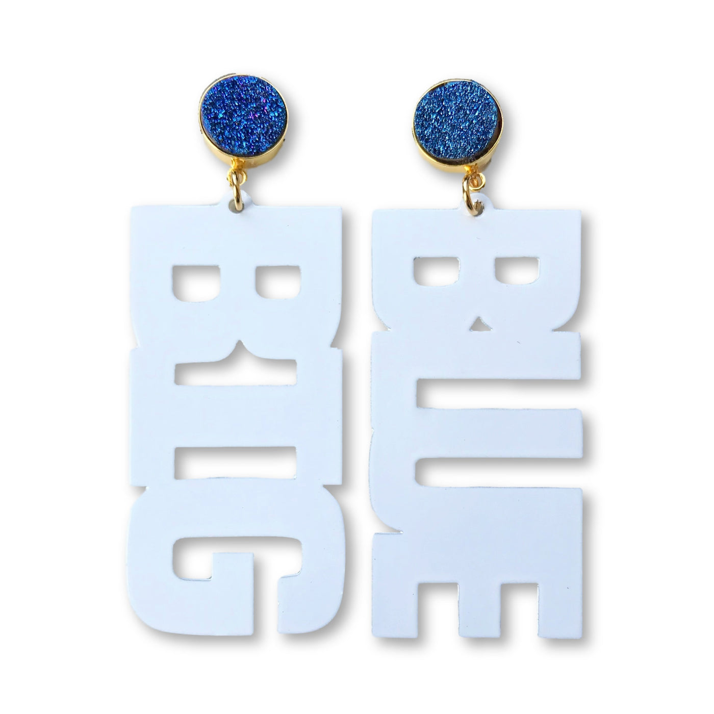 Kentucky White "BIG BLUE" Earrings with Blue Druzy