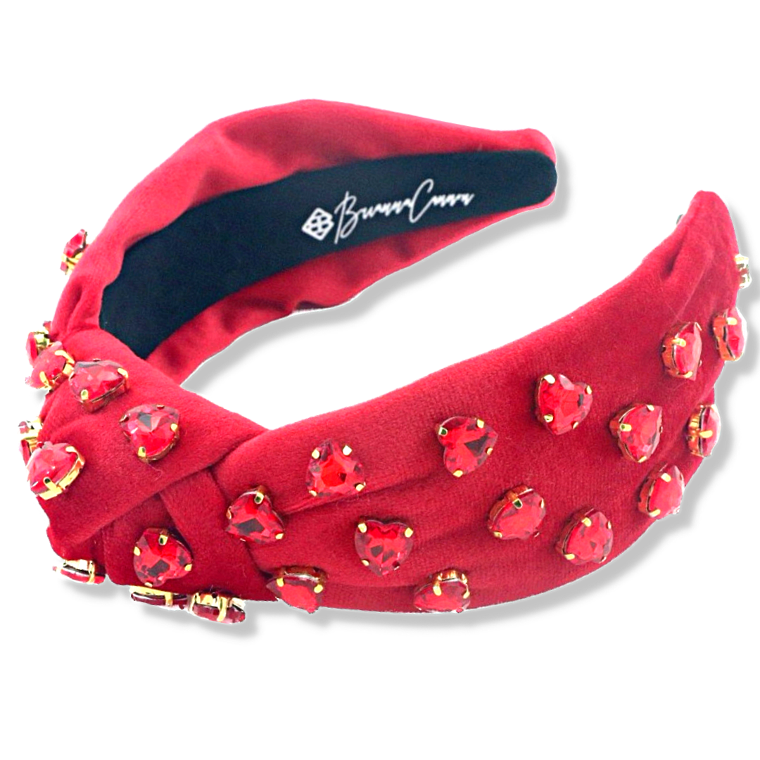 Red Velvet Headband with Red Crystal Hearts