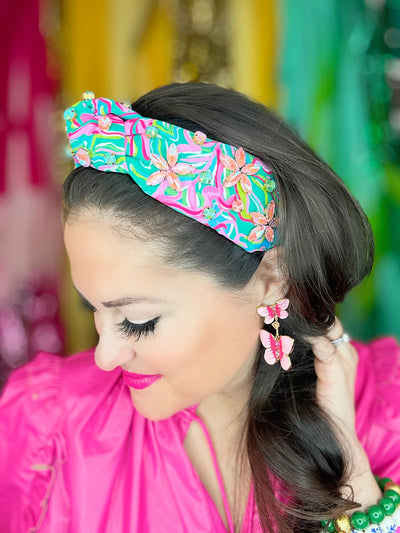 Bright Spring Floral Headband with Pink Flower Crystals