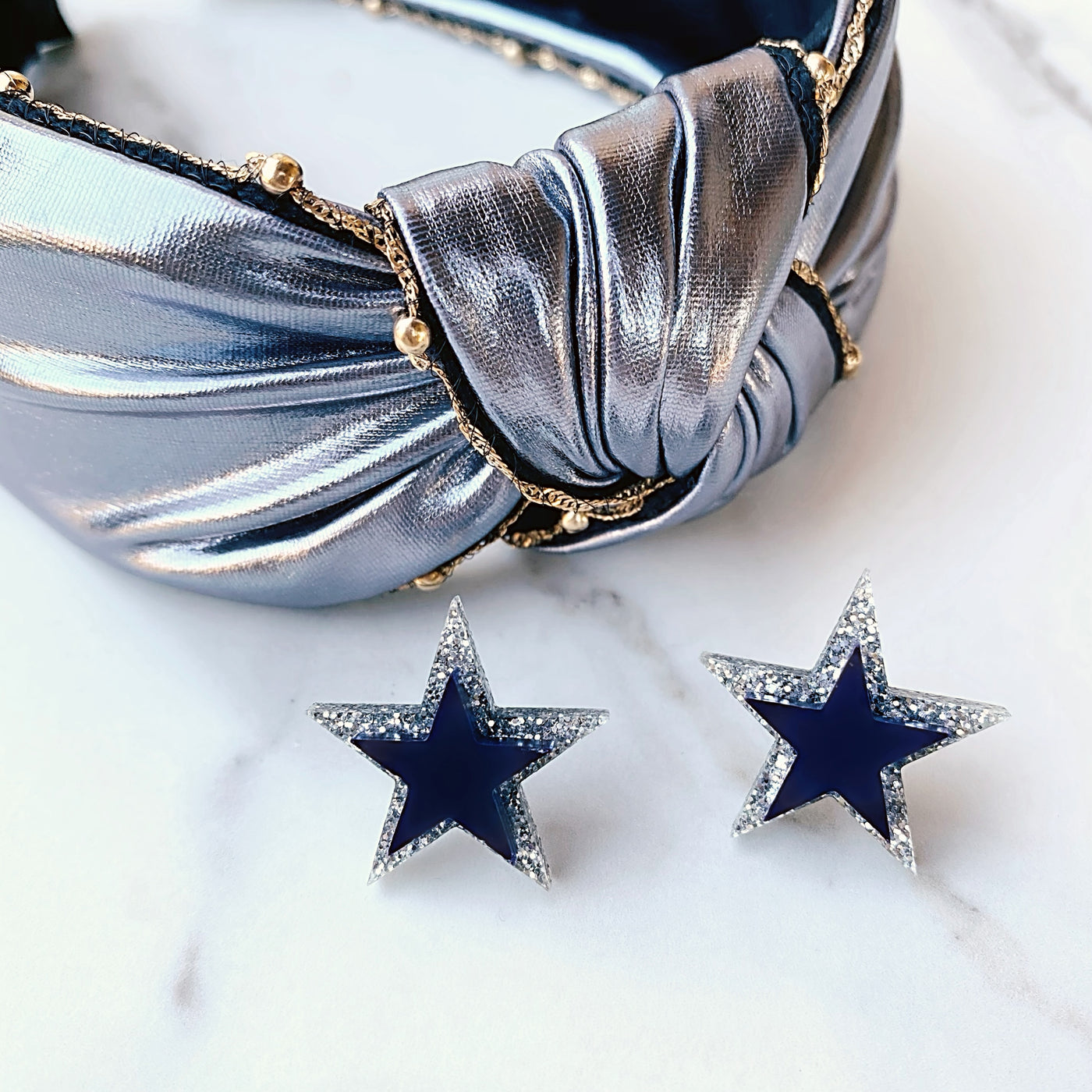 Team Colors - Silver and Blue Dallas Star Earrings