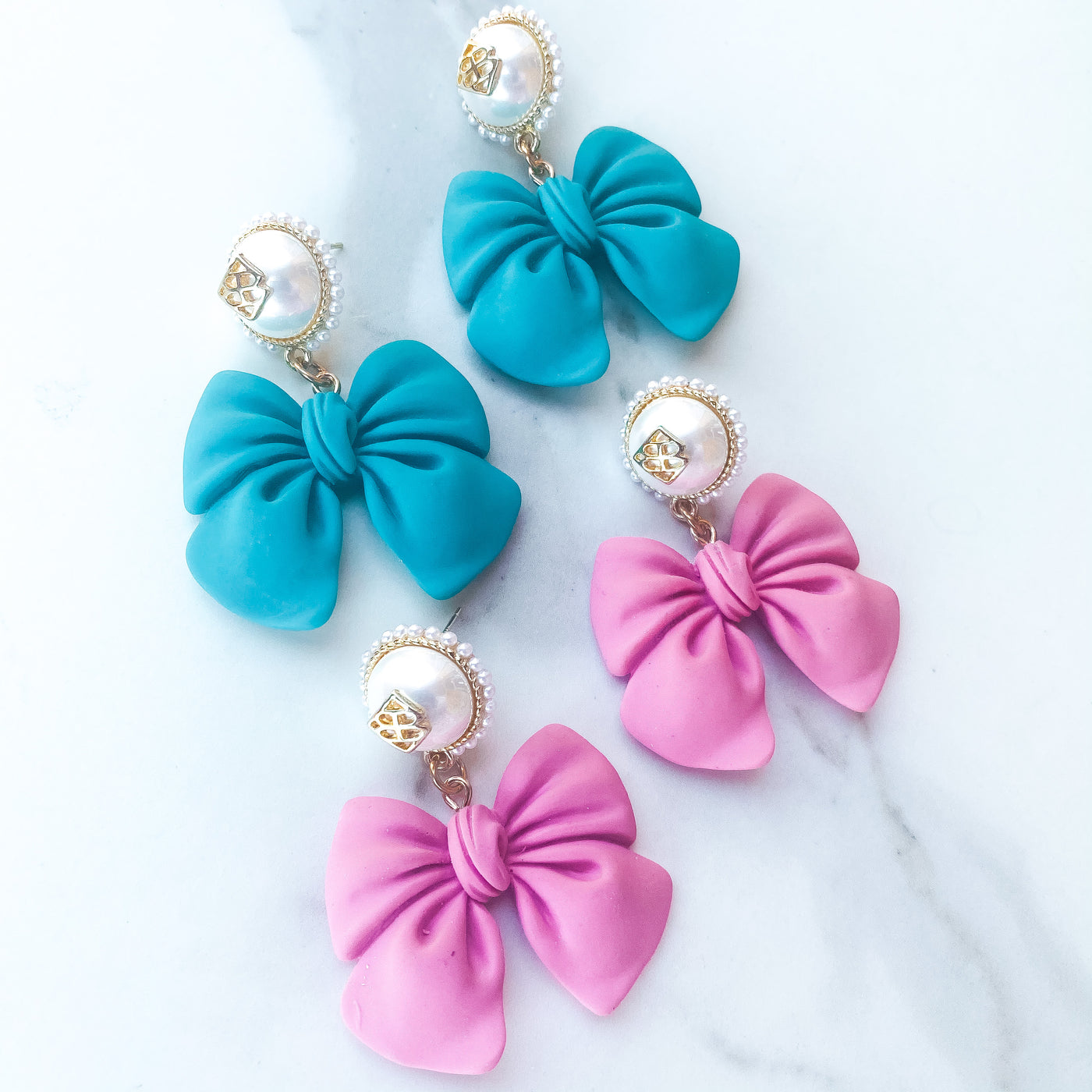 Spring 2021 - Bow Earrings with Pearl Logo Top (2 COLORS)