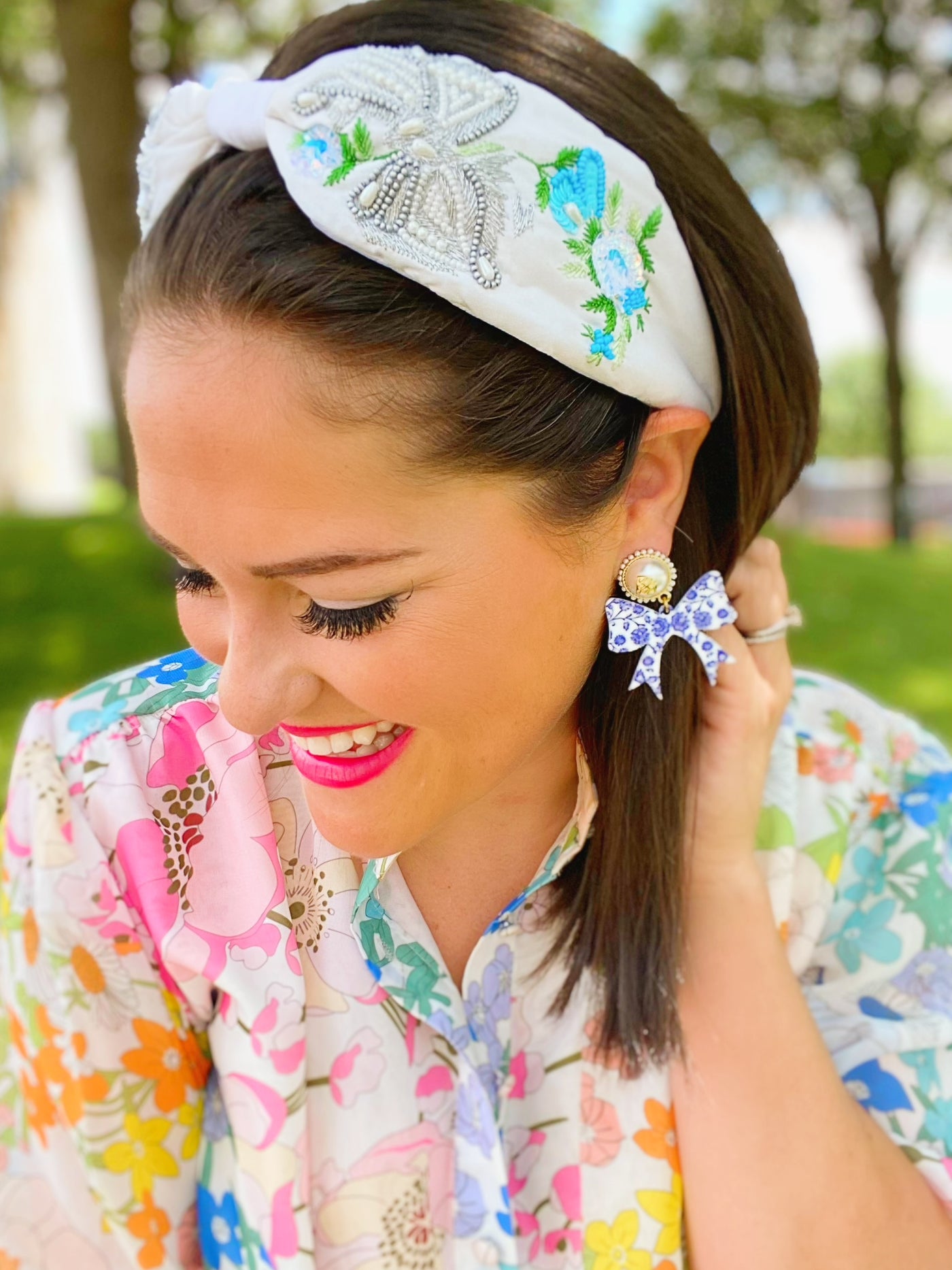 Grandmillennial Collection - Chinoiserie Blue and White Bow Earrings