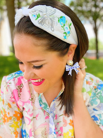 Grandmillennial Collection - Chinoiserie Blue and White Bow Earrings