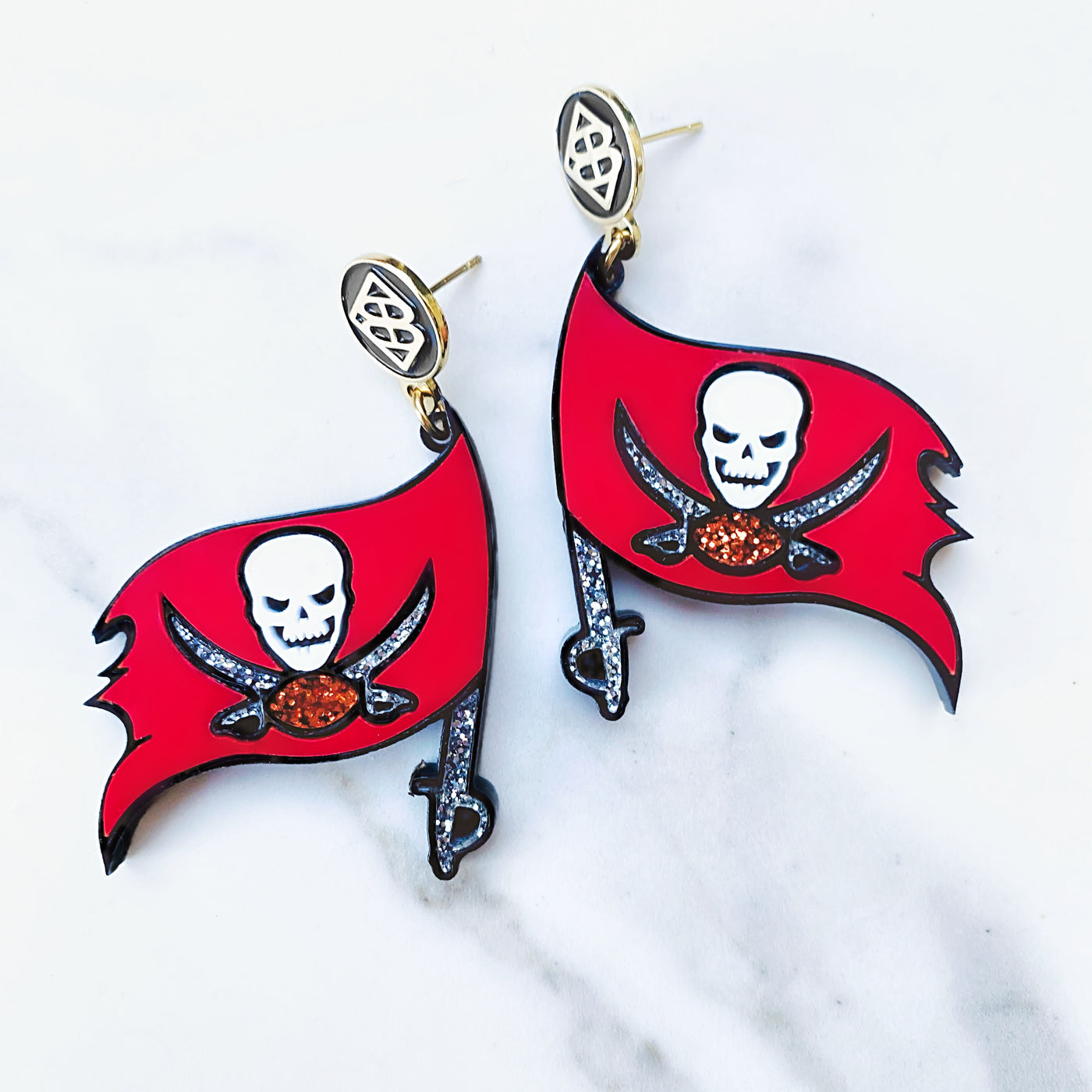 Tampa Bay Bucs Flag Earrings with Black BC Logo Top