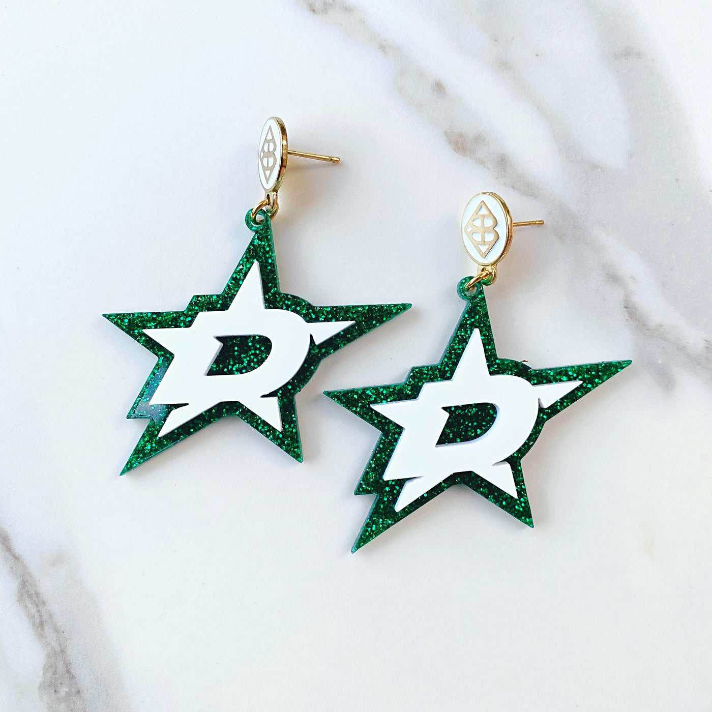 Dallas Stars - White D Star over Green Glitter with White Logo Top