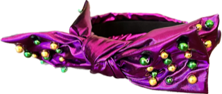 Child Size Purple Mardi Gras Bow Headband with Beads