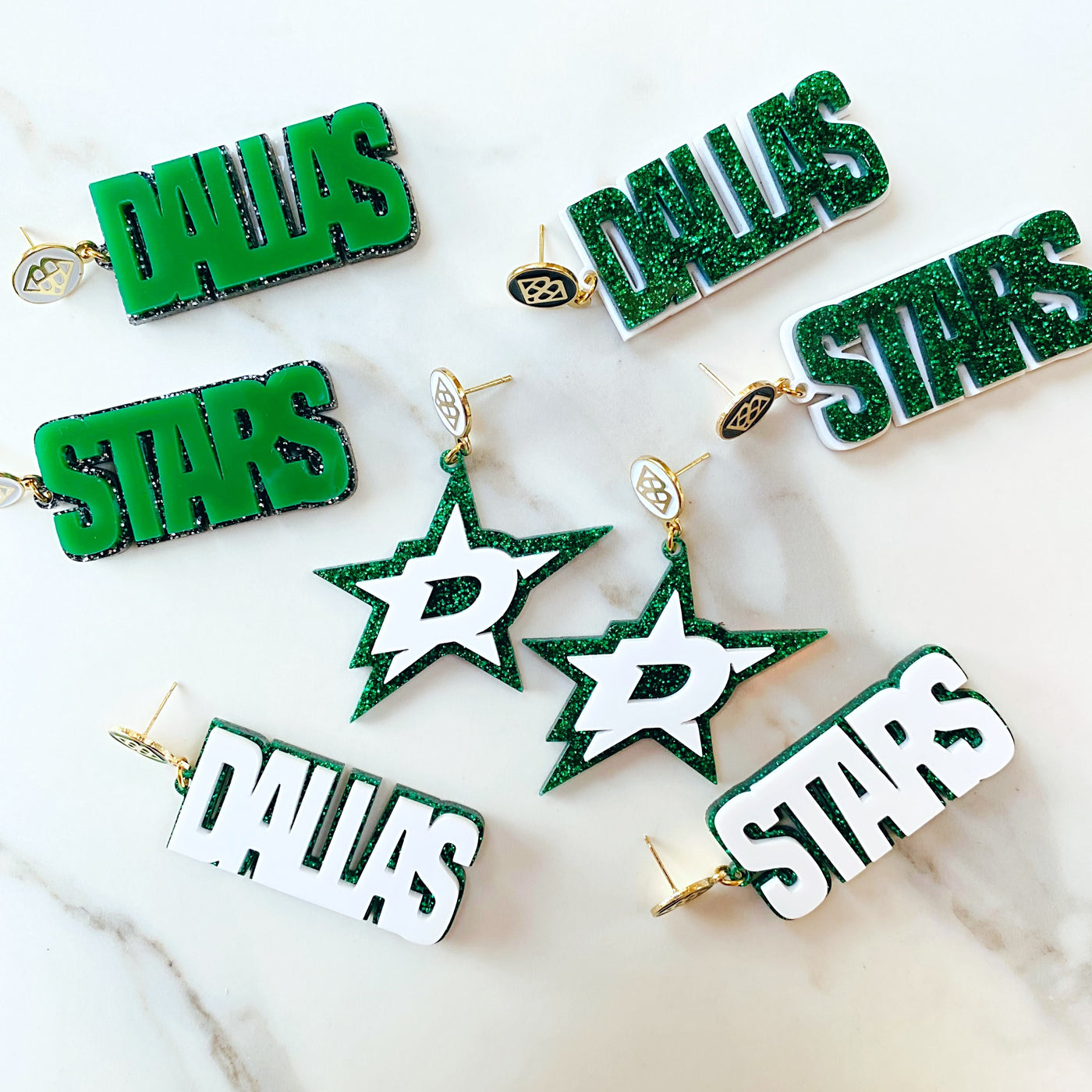 Dallas Stars - White D Star over Green Glitter with White Logo Top