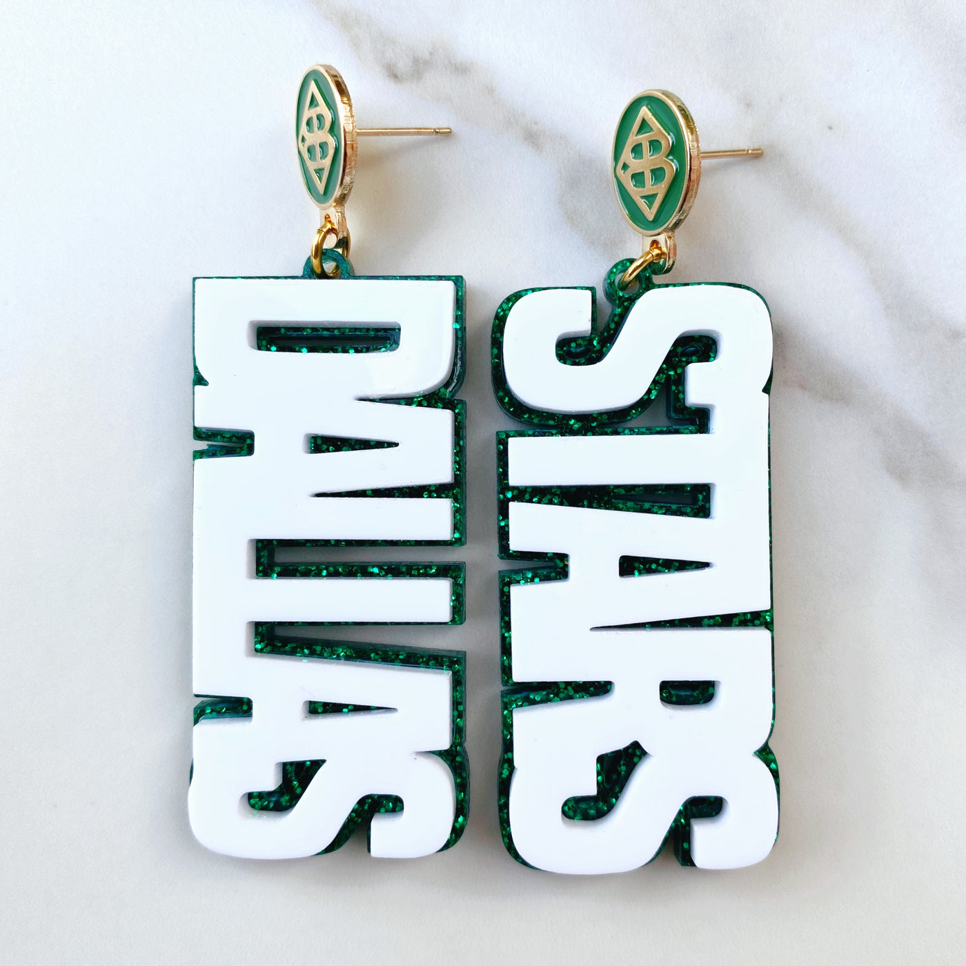 Dallas Stars - White DALLAS STARS over Green Glitter with Green Logo Top