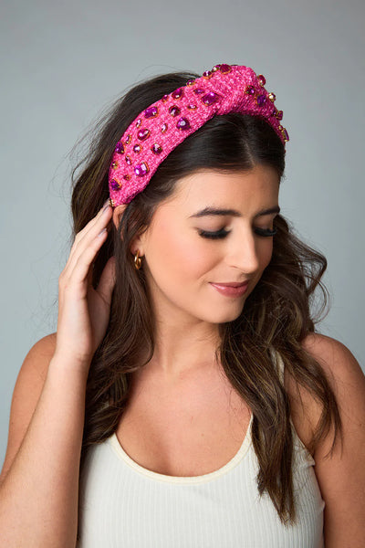BuddyLove X Brianna Cannon - Pink Tweed Headband with Pink Crystals