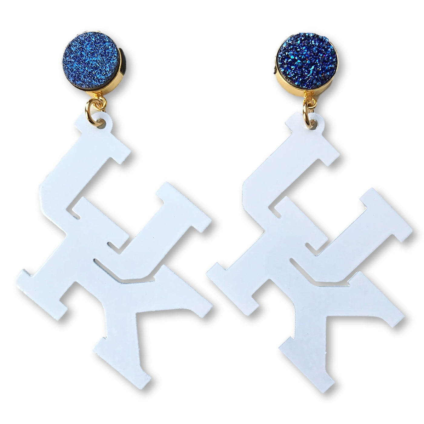 Kentucky White UK Earrings with Blue Druzy