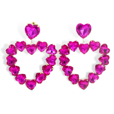 Hot Pink Crystal Heart Earring