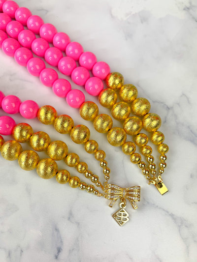 3 Strand Pink Beaded Brianna Necklace