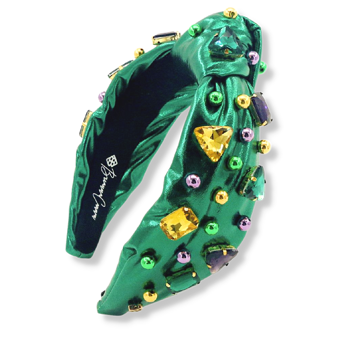 Green Mardi Gras Headband with Gold Beads and Crystals