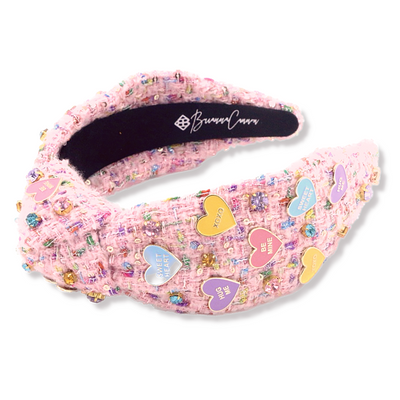 Adult Size Heart Candy Tweed Headband with Crystals