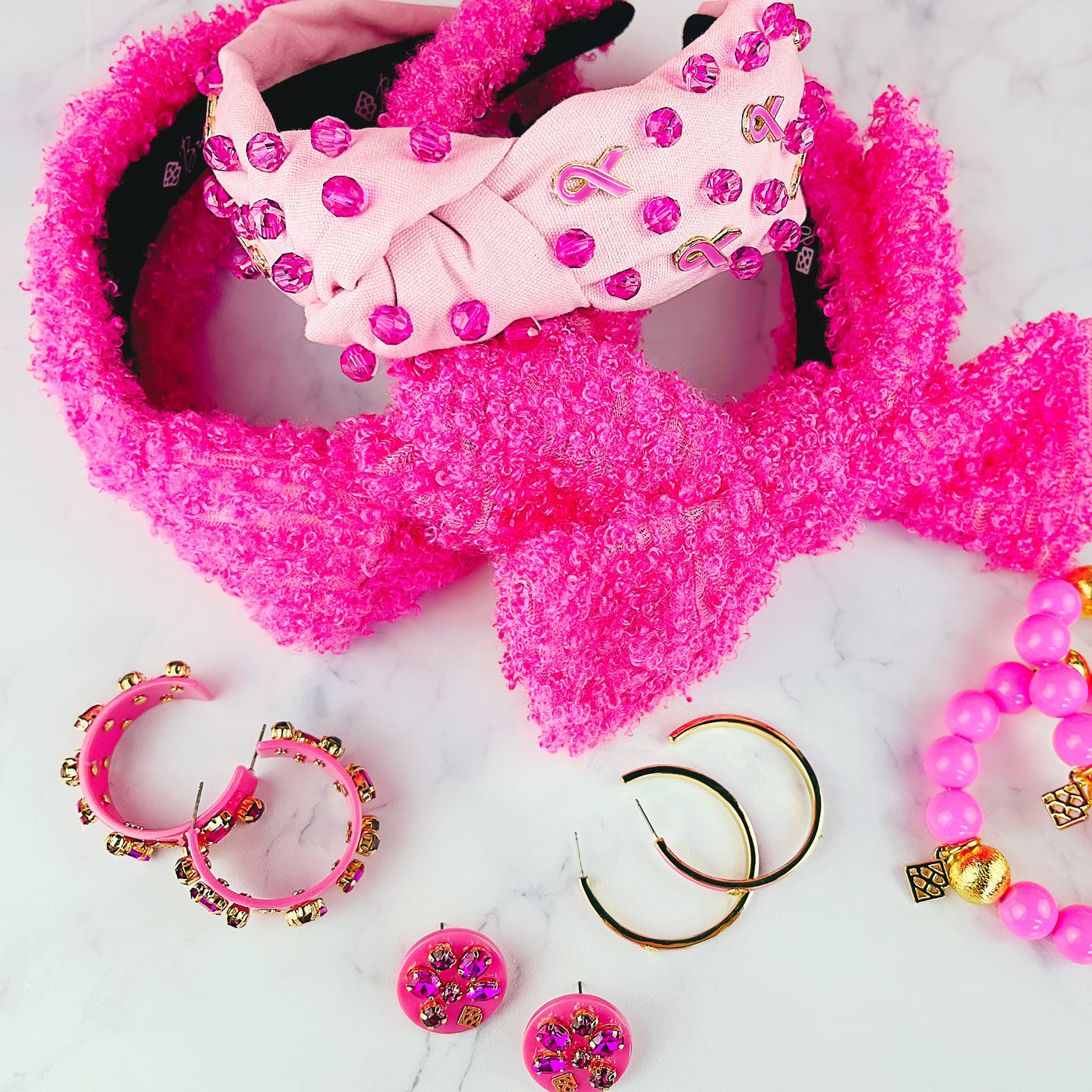 Breast Cancer Awareness Headband with Pink Stones and Charms