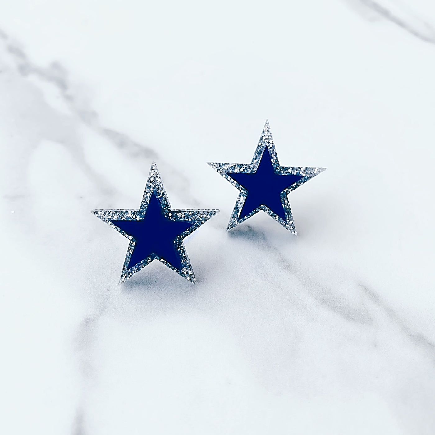 Team Colors - Silver and Blue Dallas Star Earrings